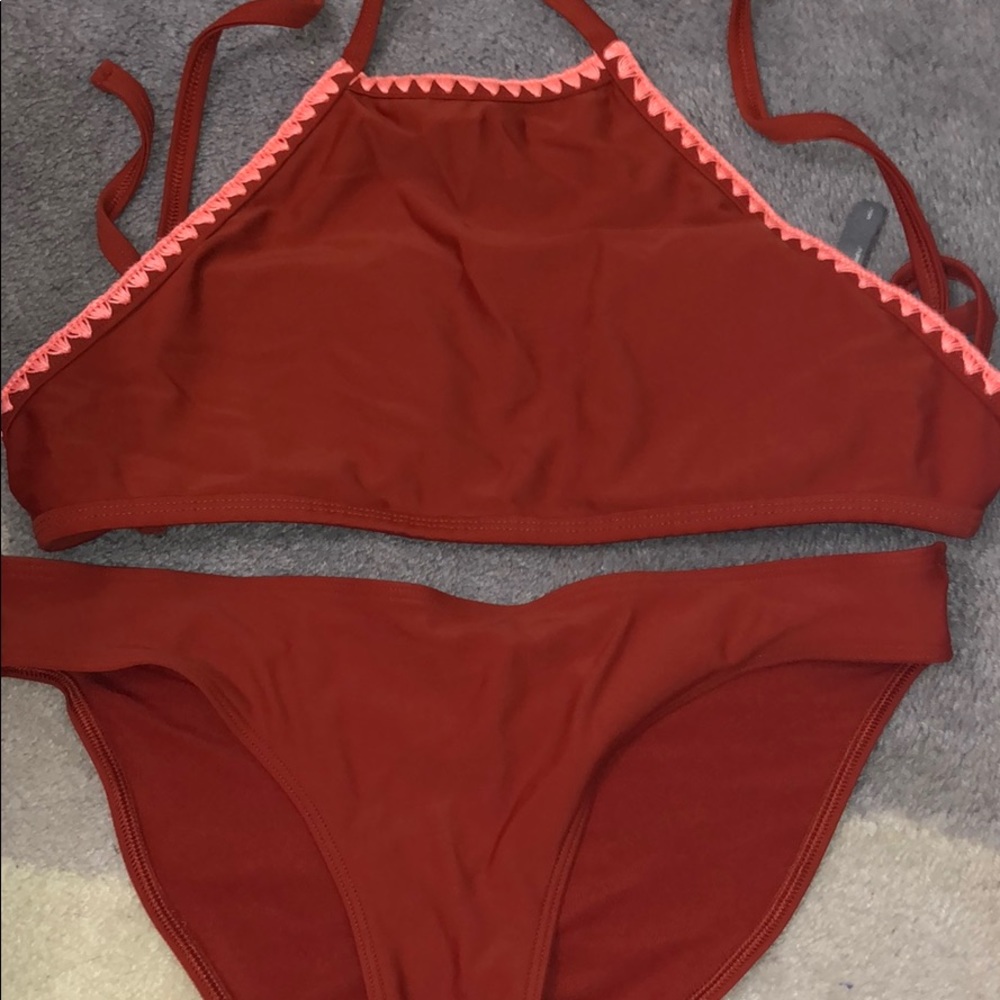 maroon w pink ridges bikini halter set